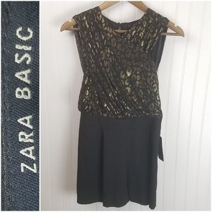 Zara Basic Gold Metallic Leopard Print Romper